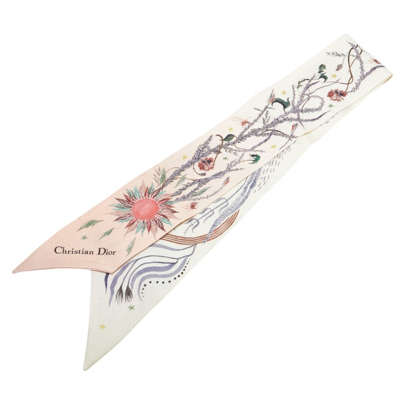 ディオール 植物 花 フラワー モチーフ スカーフ ベージュ ピンク マルチカラー シルク レディース Dior 【中古】
