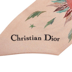 ディオール 植物 花 フラワー モチーフ スカーフ ベージュ ピンク マルチカラー シルク レディース Dior 【中古】
