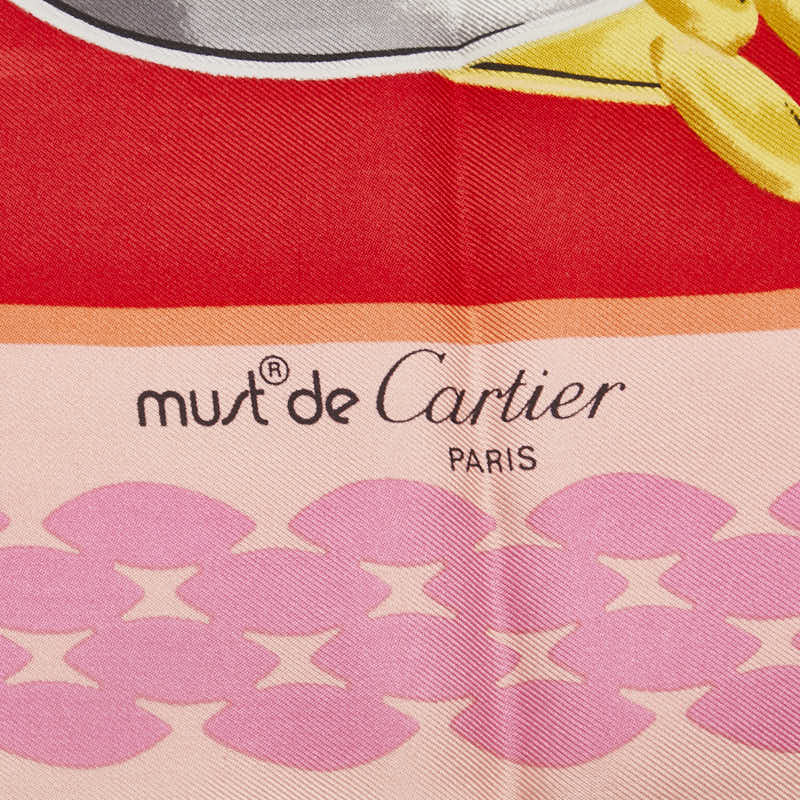 カルティエ 指輪柄 トリニティリング パンテールブレス レッド スカーフ ピンク マルチカラー シルク レディース CARTIER 【中古】