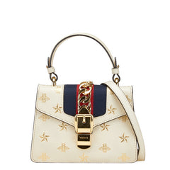 グッチ シルヴィ ビー スター ハンドバッグ ショルダーバッグ 2WAY 470270 ホワイト ゴールド レザー レディース GUCCI 【中古】