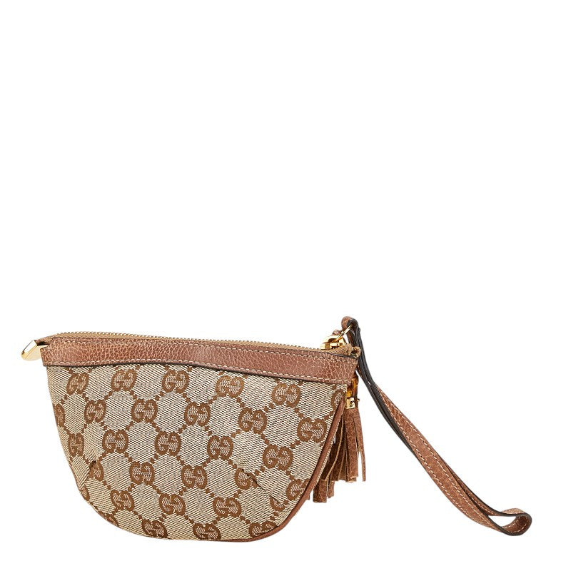 グッチ GGキャンバス バンブー ポーチ 小物入れ 220091 ベージュ ブラウン キャンバス レザー レディース GUCCI 【中古】