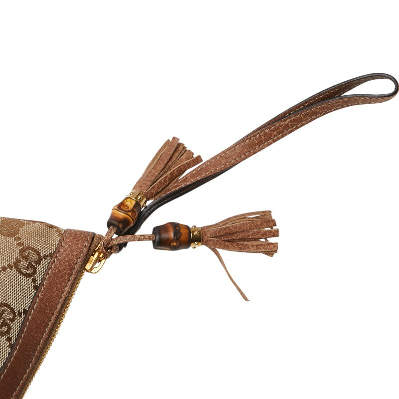グッチ GGキャンバス バンブー ポーチ 小物入れ 220091 ベージュ ブラウン キャンバス レザー レディース GUCCI 【中古】