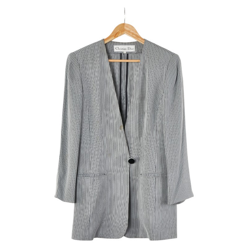 ディオール ストライプ ジャケット サイズ:11 グレー ブラック レーヨン アセテート レディース Dior 【中古】