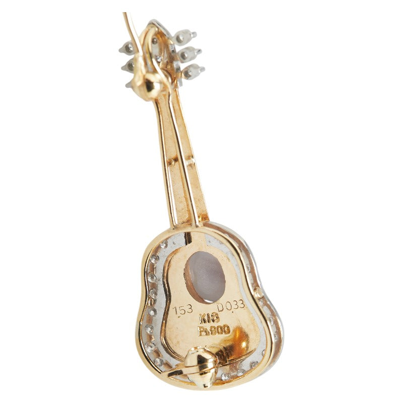 K18YG イエローゴールド Pt900 プラチナ コンビ スターサファイア1.53ct ダイヤ0.33ct ギター モチーフ ブローチ ペンダントトップ レディース 【中古】