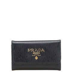 プラダ ロゴ金具 6連 キーケース ブラック レザー レディース PRADA 【中古】