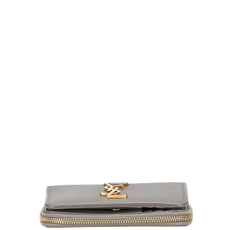 サンローラン YSL 二つ折り財布 コンパクトウォレット 532867 グレー レザー レディース SAINT LAURENT 【中古】