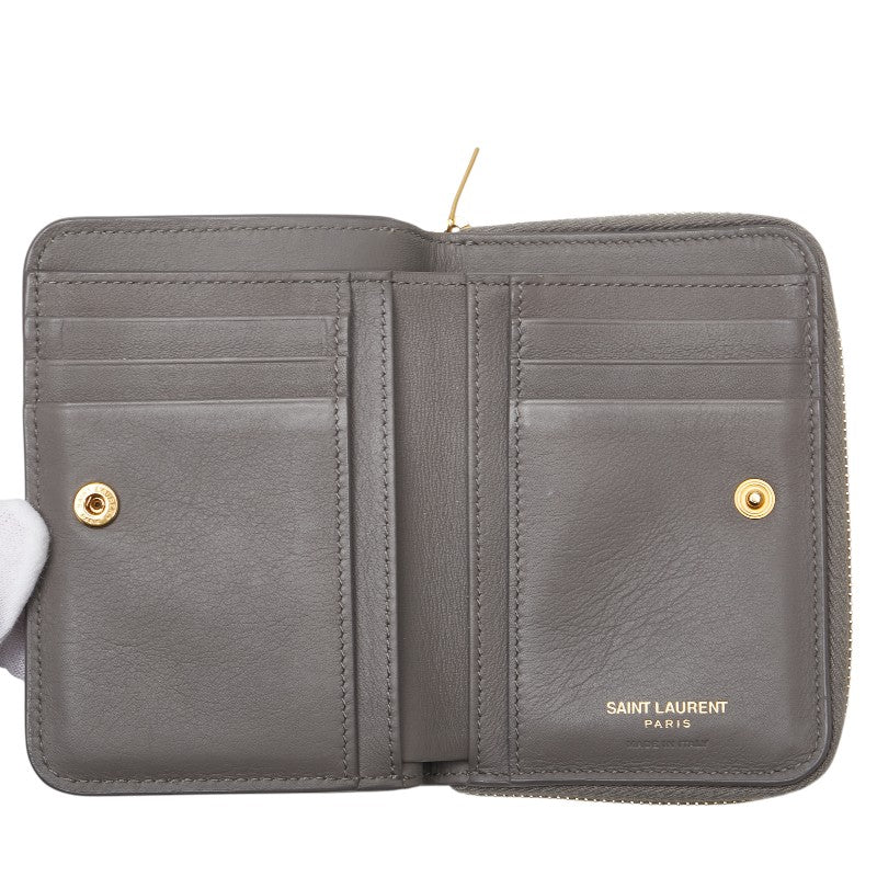 サンローラン YSL 二つ折り財布 コンパクトウォレット 532867 グレー レザー レディース SAINT LAURENT 【中古】