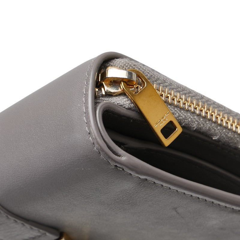 サンローラン YSL 二つ折り財布 コンパクトウォレット 532867 グレー レザー レディース SAINT LAURENT 【中古】