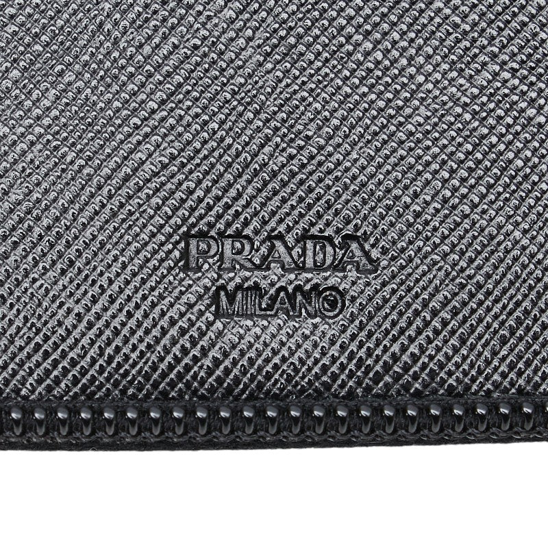 プラダ 三角ロゴプレート ラウンドファスナー 長財布 オーガナイザー ブラック サフィアーノレザー レディース PRADA 【中古】