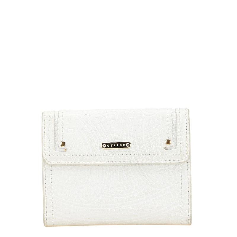 セリーヌ マカダム 型押し 二つ折り財布 ホワイト レザー レディース CELINE 【中古】
