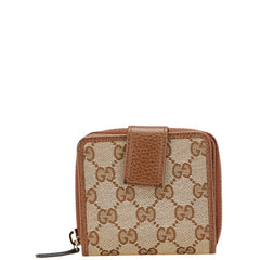 グッチ GGキャンバス ラウンドファスナー 二つ折り財布 346056 ベージュ ブラウン キャンバス レザー レディース GUCCI 中古