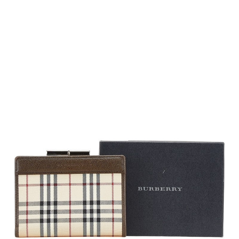 バーバリー ノバチェック 二つ折り財布 ベージュ ブラウン キャンバス レザー レディース BURBERRY 【中古】