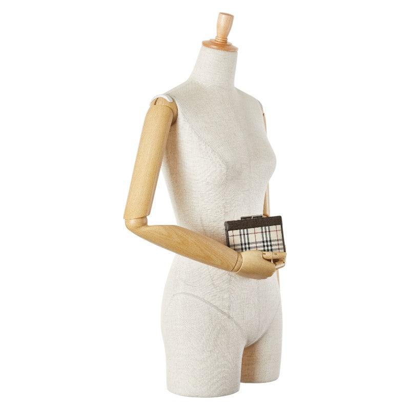 バーバリー ノバチェック 二つ折り財布 ベージュ ブラウン キャンバス レザー レディース BURBERRY 【中古】
