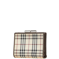 バーバリー ノバチェック 二つ折り財布 ベージュ ブラウン キャンバス レザー レディース BURBERRY 【中古】