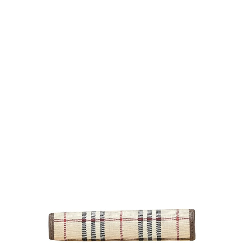 バーバリー ノバチェック 二つ折り財布 ベージュ ブラウン キャンバス レザー レディース BURBERRY 【中古】
