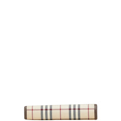 バーバリー ノバチェック 二つ折り財布 ベージュ ブラウン キャンバス レザー レディース BURBERRY 【中古】