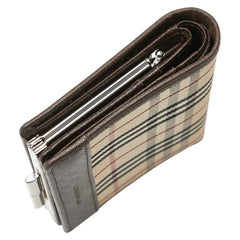 バーバリー ノバチェック 二つ折り財布 ベージュ ブラウン キャンバス レザー レディース BURBERRY 【中古】