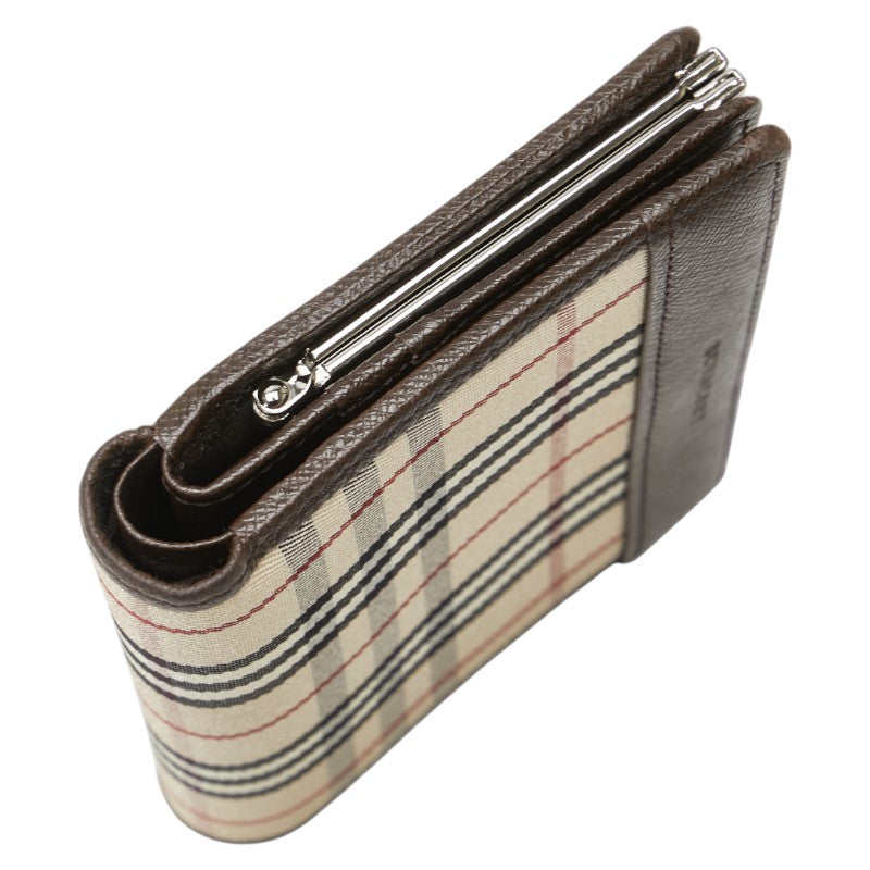 バーバリー ノバチェック 二つ折り財布 ベージュ ブラウン キャンバス レザー レディース BURBERRY 【中古】