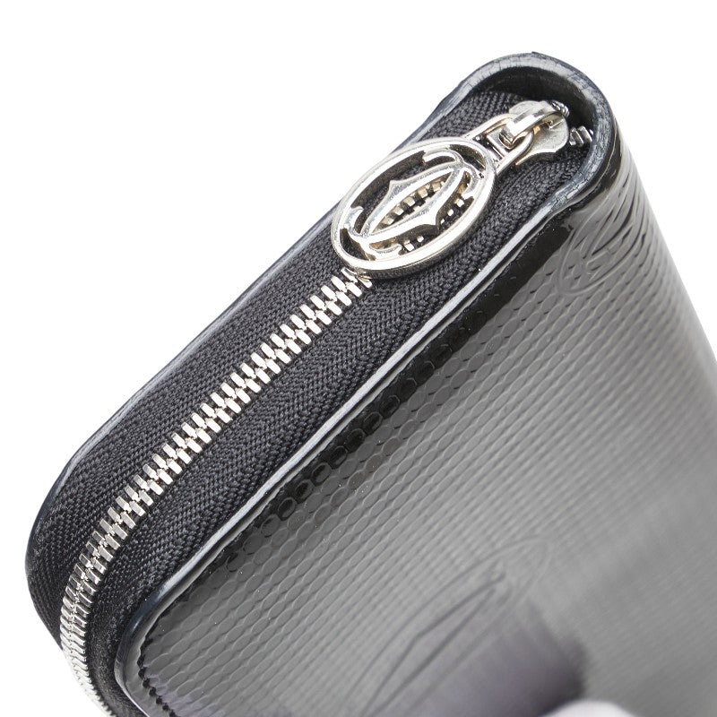 カルティエ ハッピーバースデー ラウンドファスナー 長財布 ブラック パテントレザー レディース CARTIER 【中古】