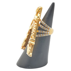 ヴェルサーチェ ラインストーン リーフ モチーフ リング 指輪 #9 ゴールド メッキ レディース VERSACE 【中古】