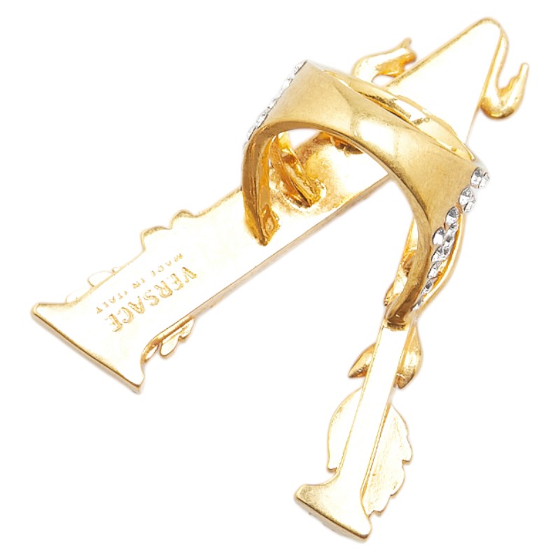 ヴェルサーチェ ラインストーン リーフ モチーフ リング 指輪 #9 ゴールド メッキ レディース VERSACE 【中古】