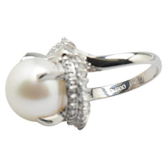Pt900 プラチナ 白蝶真珠12.9mm ダイヤ0.68ct リング 指輪 レディース 11号 【中古】