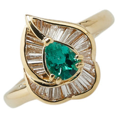 K18YG イエローゴールド エメラルド0.31ct ダイヤ0.36ct リング 指輪 レディース 9.5号 【中古】