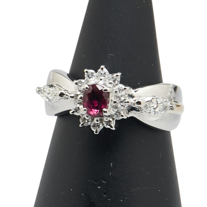 Pt900 プラチナ K18YG イエローゴールド コンビ ルビー0.43ct ダイヤ0.46ct リング 指輪 レディース 9.5号 【中古】