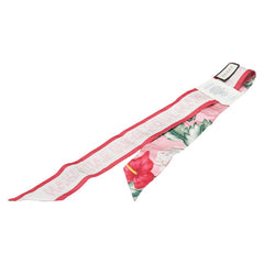 グッチ フラワー 花柄 ネックボウ スカーフ 631432 ピンク マルチカラー シルク レディース GUCCI 【中古】
