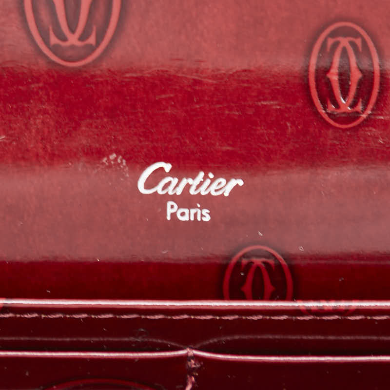 カルティエ ハッピーバースデー 長財布 ワインレッド エナメル レディース CARTIER 【中古】