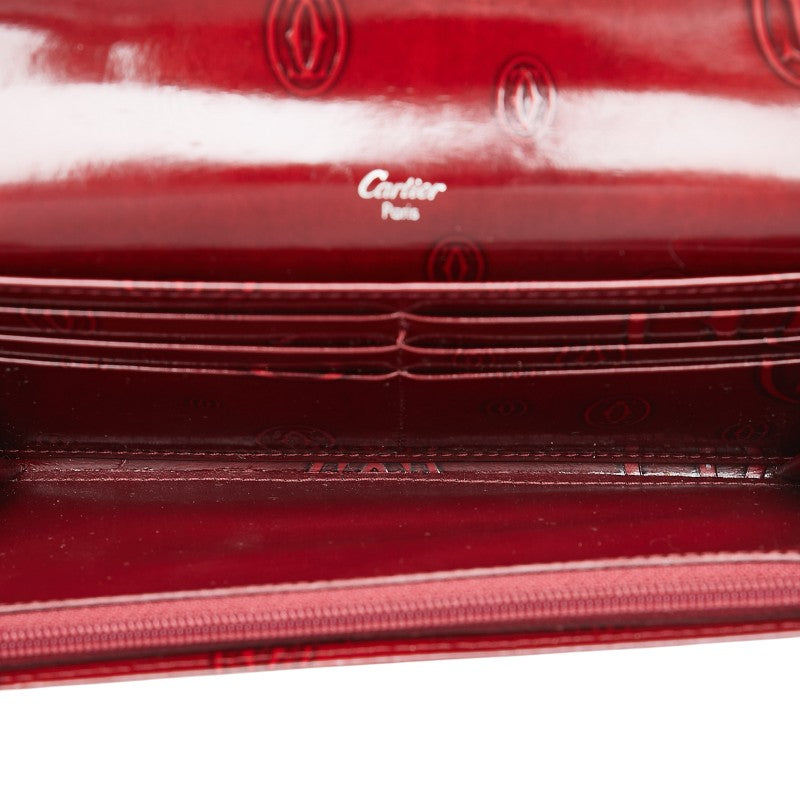 カルティエ ハッピーバースデー 長財布 ワインレッド エナメル レディース CARTIER 【中古】