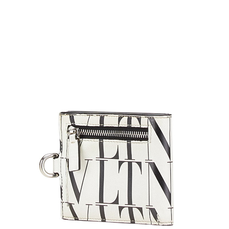 ヴァレンティノ VLTN ロゴ 二つ折り財布 コンパクトウォレット ホワイト ブラック レザー レディース VALENTINO 【中古】