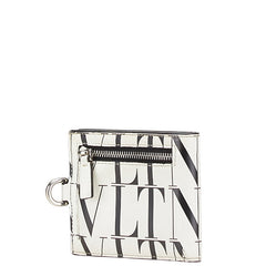 ヴァレンティノ VLTN ロゴ 二つ折り財布 コンパクトウォレット ホワイト ブラック レザー レディース VALENTINO 【中古】