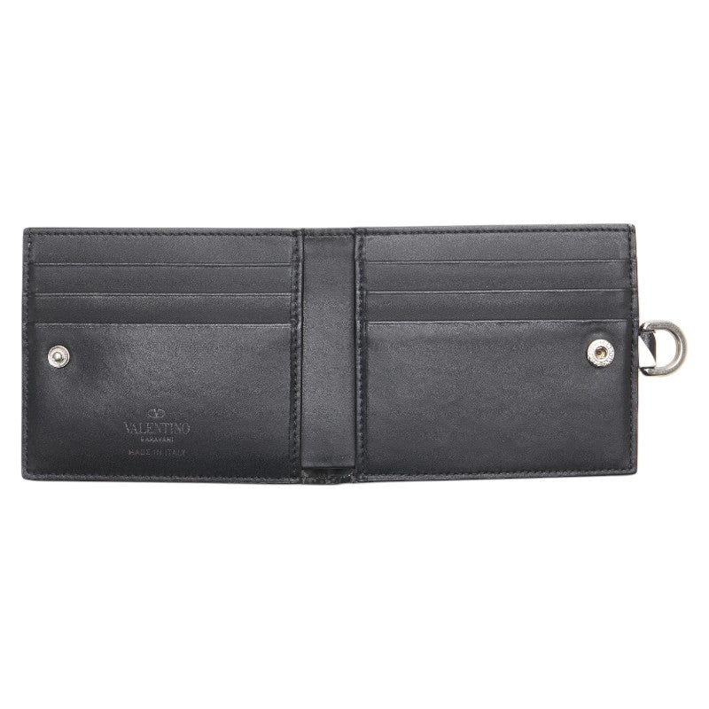 ヴァレンティノ VLTN ロゴ 二つ折り財布 コンパクトウォレット ホワイト ブラック レザー レディース VALENTINO 【中古】