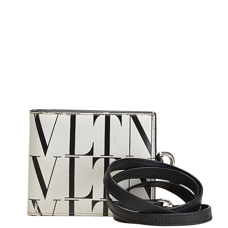 ヴァレンティノ VLTN ロゴ 二つ折り財布 コンパクトウォレット ホワイト ブラック レザー レディース VALENTINO 【中古】