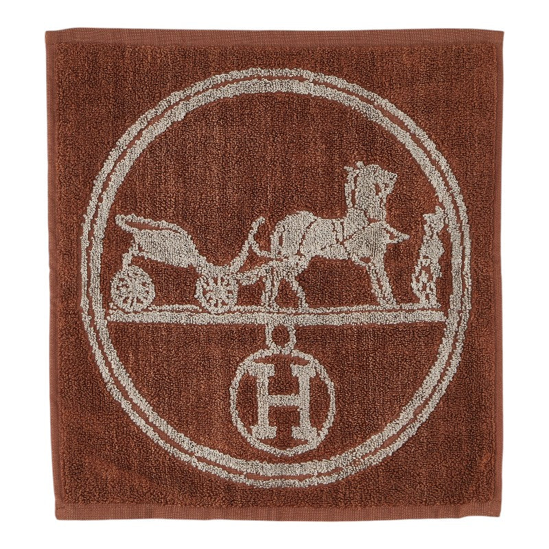 エルメス Hロゴ 馬車 ハンドタオル ハンカチ ブラウン シルク コットン レディース HERMES 【中古】