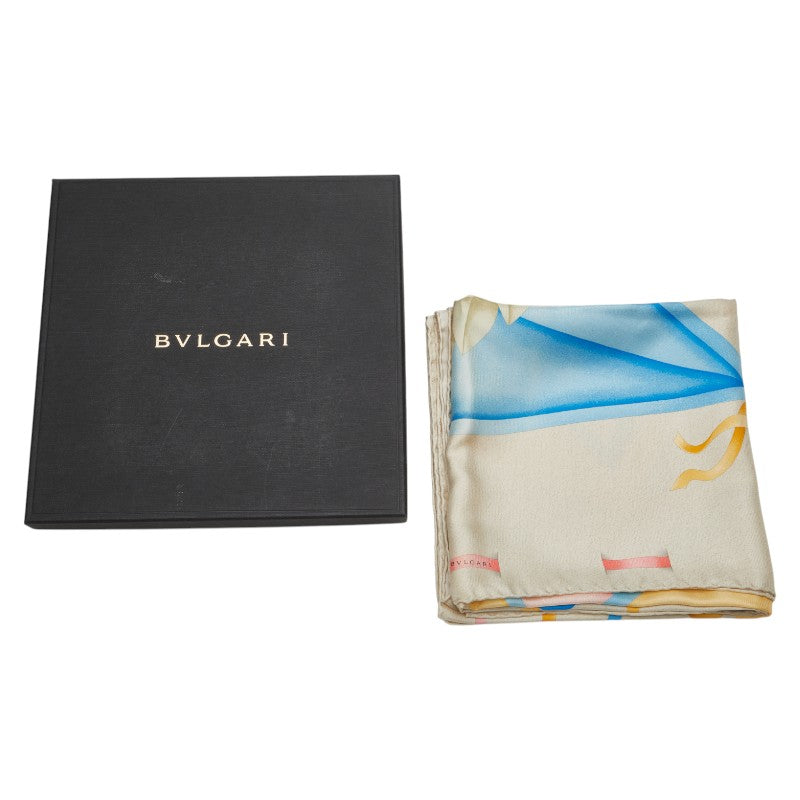 ブルガリ 総柄 スカーフ ベージュ マルチカラー シルク レディース BVLGARI 【中古】