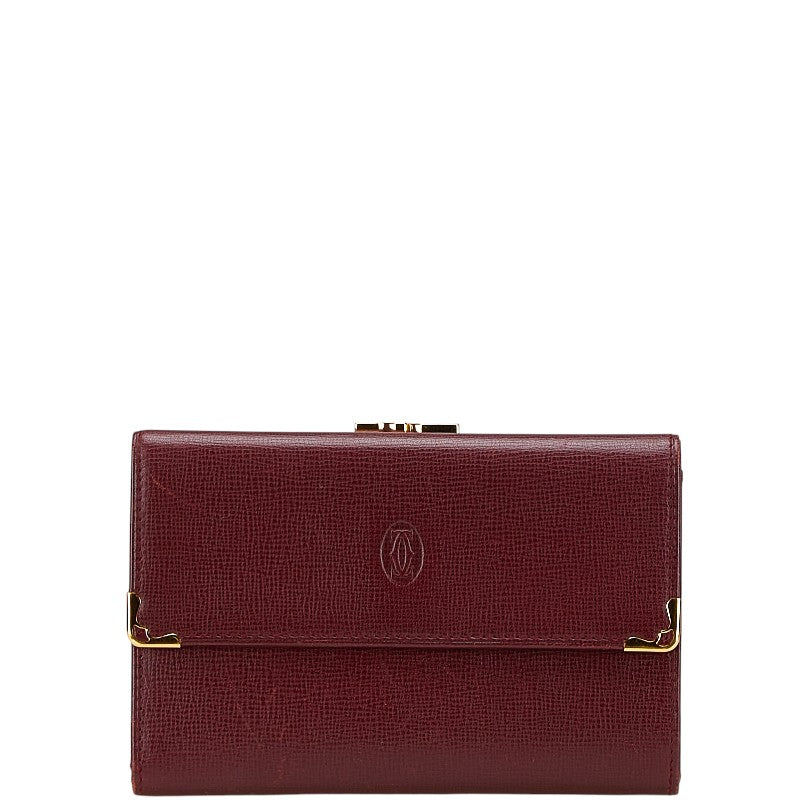 カルティエ マストライン がま口 三つ折り財布 ワインレッド レザー レディース CARTIER 【中古】