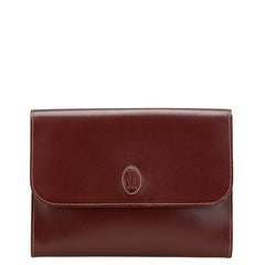 カルティエ マストライン クラッチバッグ セカンドバッグ ワインレッド ボルドー レザー レディース CARTIER 【中古】