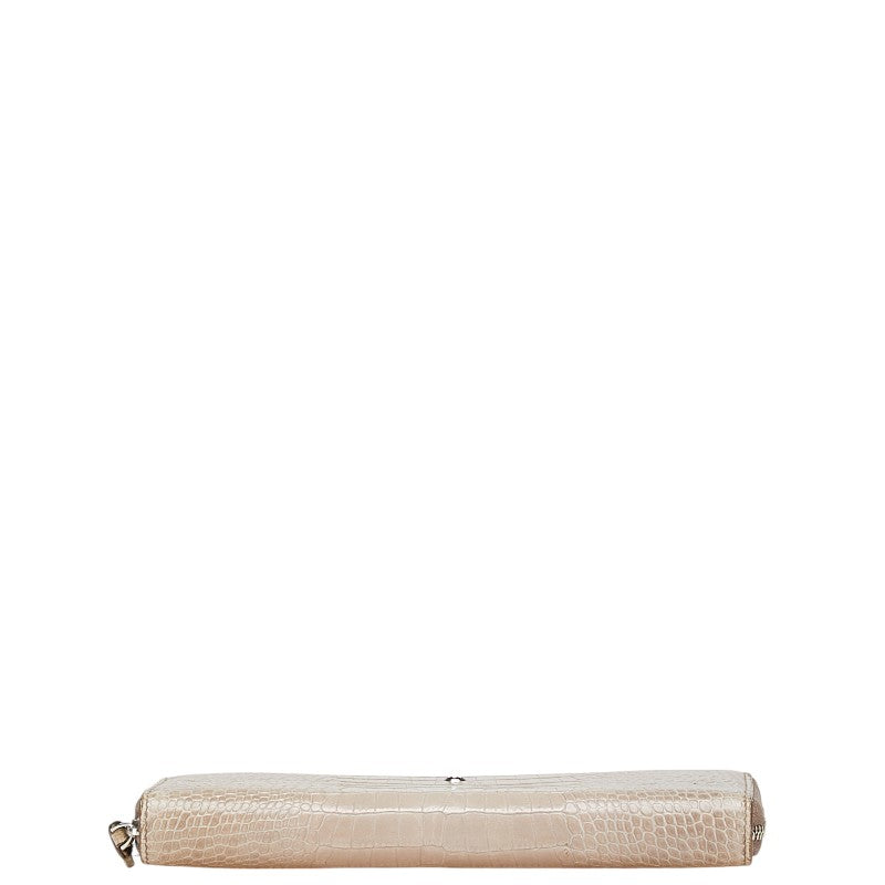 モンブラン ホワイトスター クロコ型押し 長財布 ラウンドファスナー ベージュ レザー レディース MONTBLANC 【中古】