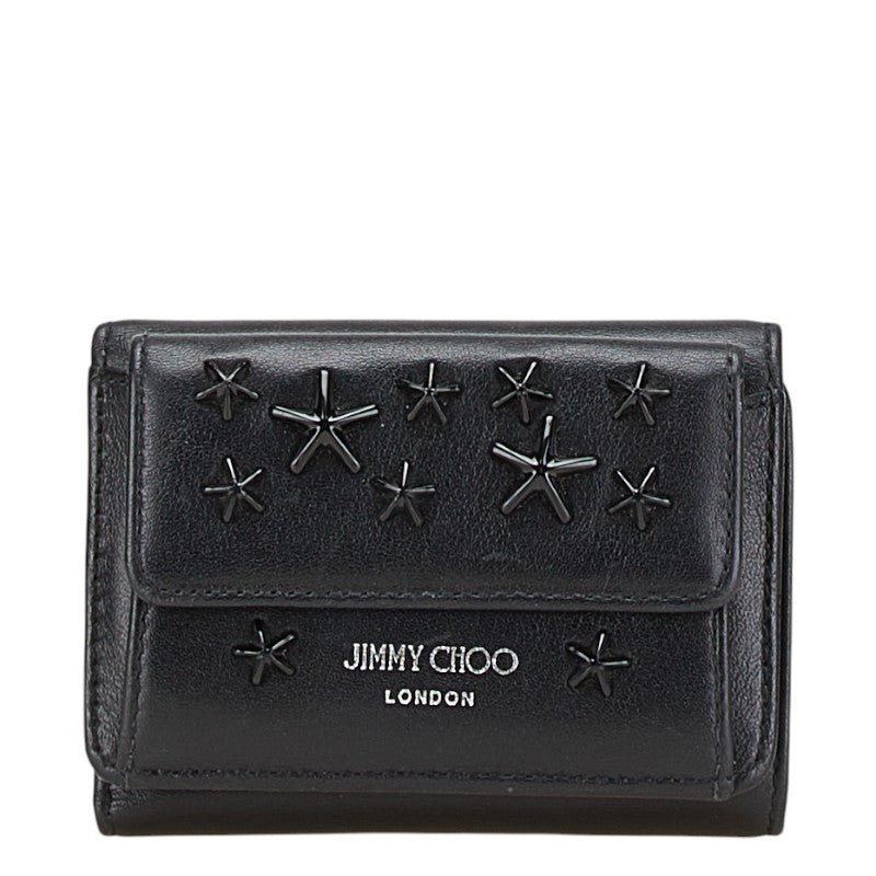 ジミーチュウ スタースタッズ 三つ折り財布 コンパクトウォレット ブラック レザー レディース JIMMY CHOO 【中古】
