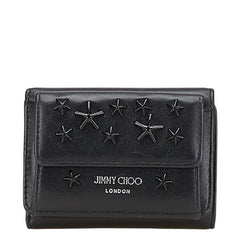 ジミーチュウ スタースタッズ 三つ折り財布 コンパクトウォレット ブラック レザー レディース JIMMY CHOO 【中古】