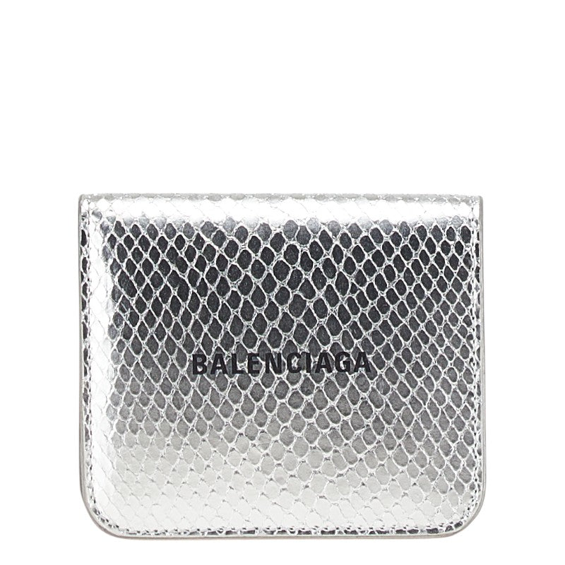 バレンシアガ キャッシュ 型押し 二つ折り財布 コンパクトウォレット 594216 シルバー レザー レディース BALENCIAGA 【中古】
