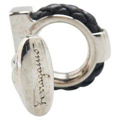 サルヴァトーレフェラガモ ガンチーニ カフス シルバー ブラック メタル レザー メンズ Salvatore Ferragamo 【中古】