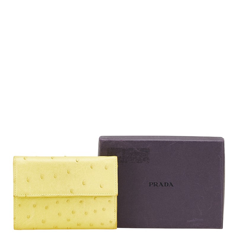 プラダ 三つ折り財布 イエロー オーストリッチ レディース PRADA 【中古】