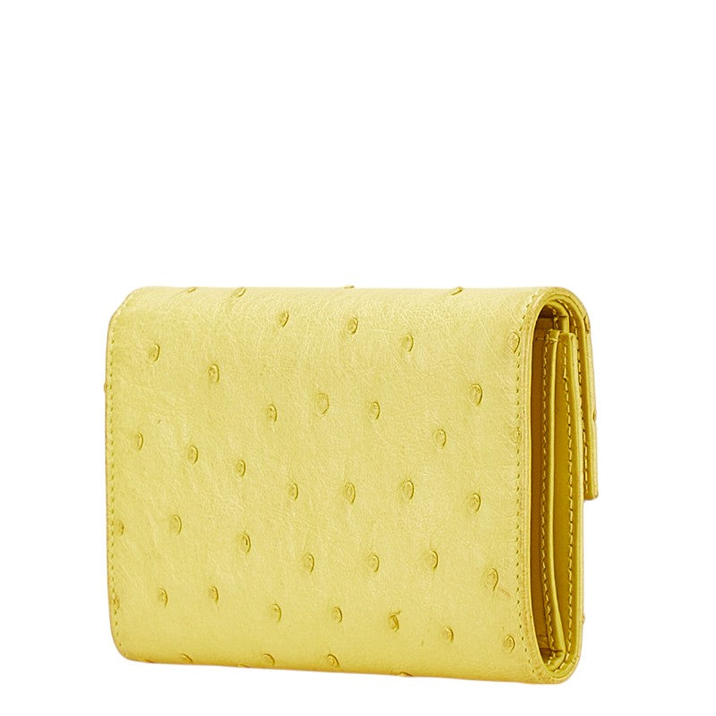 プラダ 三つ折り財布 イエロー オーストリッチ レディース PRADA 【中古】