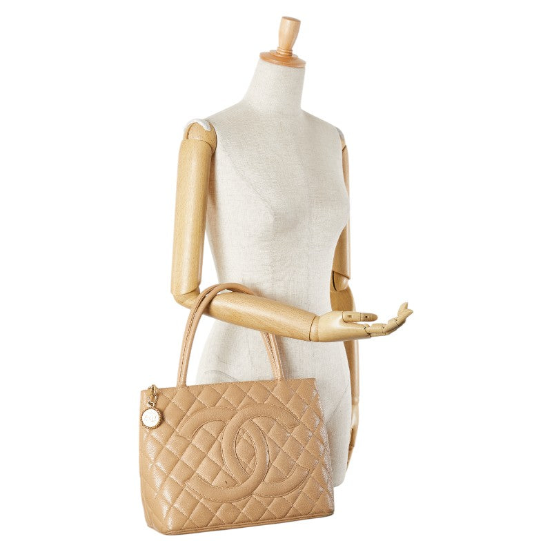 シャネル ココマーク マトラッセ 復刻トート トートバッグ ベージュ キャビアスキン レディース CHANEL 【中古】