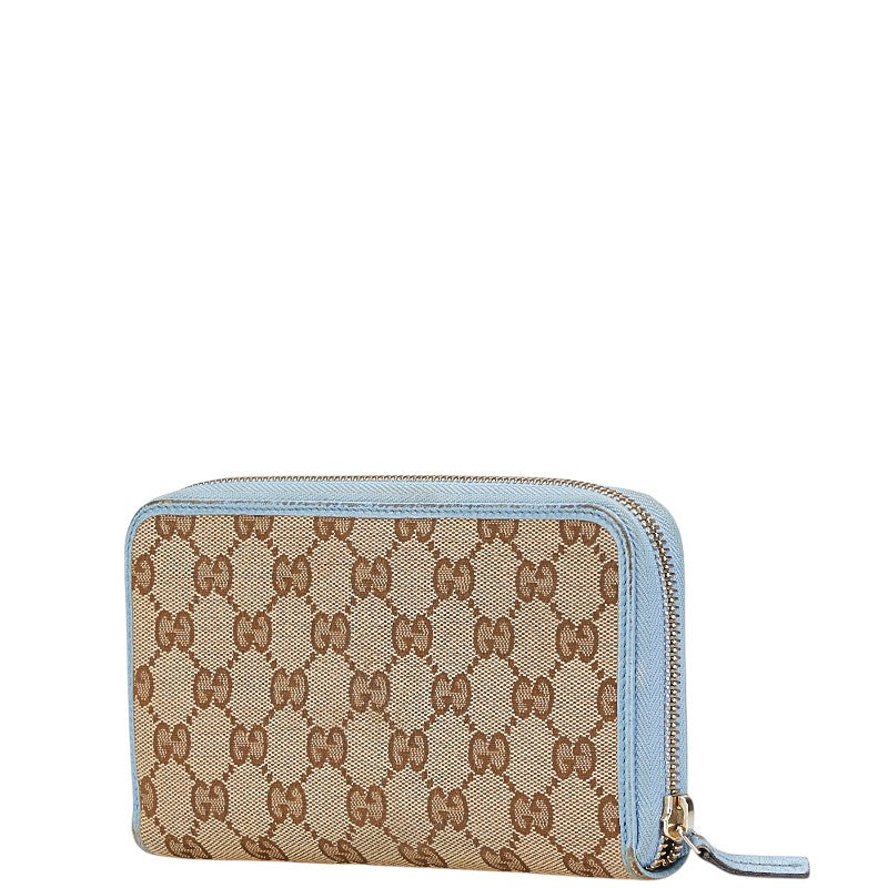 グッチ GGキャンバス ラウンドファスナー 長財布 363423 ベージュ ブルー レザー キャンバス レディース GUCCI 【中古】