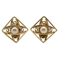 シャネル ヴィンテージ ココマーク ひし形 イヤリング ゴールド メッキ フェイクパール レディース CHANEL 【中古】