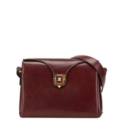 セリーヌ ロゴ金具 斜め掛け ショルダーバッグ ワインレッド ボルドー レザー レディース CELINE 【中古】